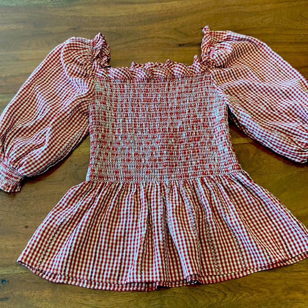 COPY - Max Studio women’s smocked top, red and white check, Sz M